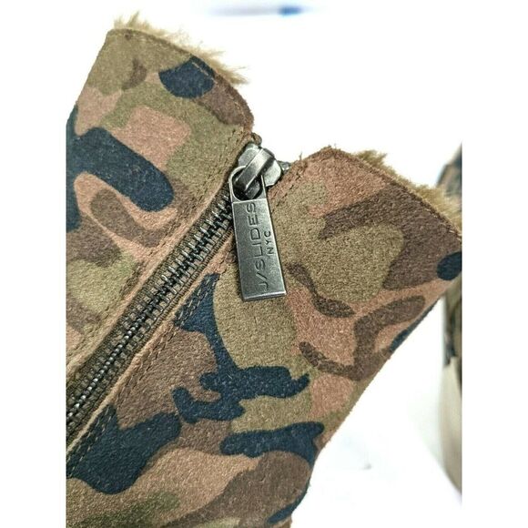 J/SLIDES Womens Size 8 Camo Boot Sneaker Faux Fur Real Suede  Victory Zip Sides - Picture 10 of 12